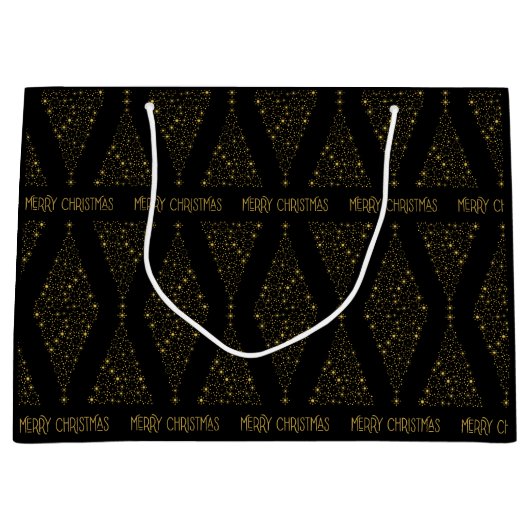 黒エレガント金箔クリスマスパイン ラージペーパーバッグ (正面)