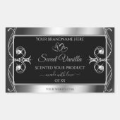 黒エレガント銀のデコー製品ラベルダイヤモンド 長方形シール (正面)