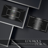 黒エレガント銀の装飾とロゴ付きカッコいい 名刺