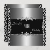 黒エレガント銀キリンプリントジュエル40th 招待状 (正面/裏面)