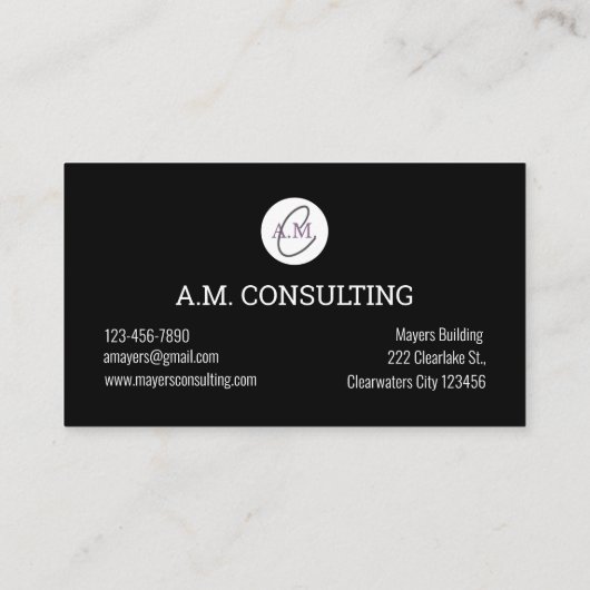 黒エレガント銀グリッターアゲートゲーデモノグラム 名刺 (裏面)