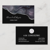 黒エレガント銀グリッターアゲートゲーデモノグラム 名刺 (正面/裏面)