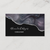 黒エレガント銀グリッターアゲートゲーデモノグラム 名刺 (正面)