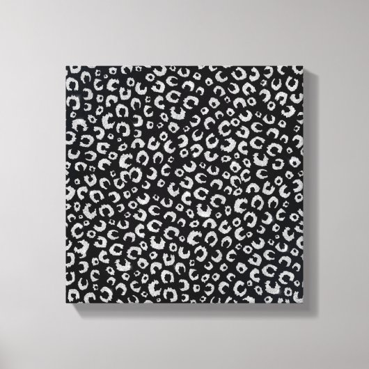 黒エレガント銀グリッターヒョウ柄 キャンバスプリント (正面)