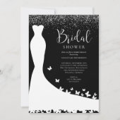 黒エレガント銀グリッターブライダルシャワー 招待状 (正面)