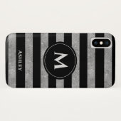 黒エレガント銀グリッターモノグラストライプのム Case-Mate iPhoneケース (裏面(横))