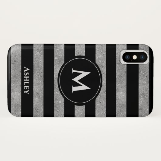 黒エレガント銀グリッターモノグラストライプのム Case-Mate iPhoneケース (裏面(横))