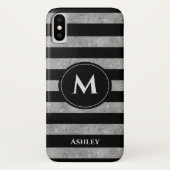 黒エレガント銀グリッターモノグラストライプのム Case-Mate iPhoneケース (裏面)