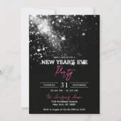 黒エレガント銀グリッター大晦日パーティー 招待状 (正面)