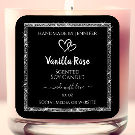 黒エレガント銀グリッター星の製品ラベル スクエアシール