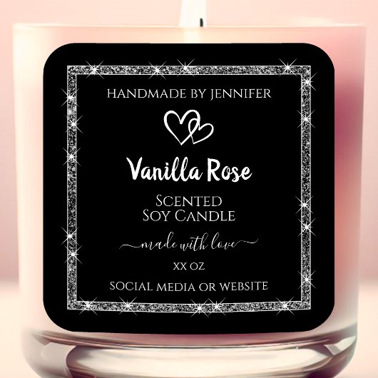 黒エレガント銀グリッター星の製品ラベル スクエアシール