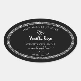 黒エレガント銀グリッター星の製品ラベル 楕円形シール