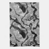 黒エレガント銀グリッター瑪瑙パターン キッチンタオル (縦)