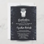 黒エレガント銀スパークル歯科卒業 招待状 (正面)