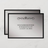 黒エレガント銀スワールウェディングRSVP 出欠カード (正面/裏面)