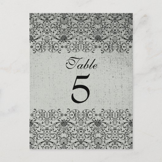黒エレガント銀ダマスコウェディングテーブルカード ポストカード (正面)