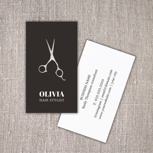 黒エレガント銀フェイクハサミ毛はっきりしたサロン 名刺