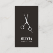 黒エレガント銀フェイクハサミ毛はっきりしたサロン 名刺 (正面)