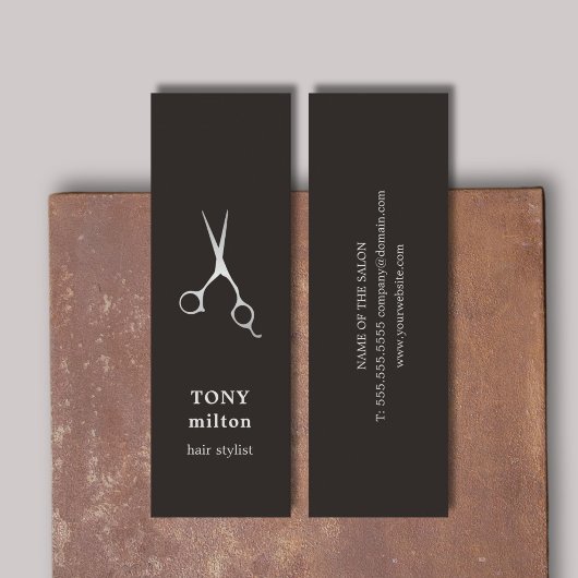 黒エレガント銀フェイク鋏ヘアスタイリスト スキニー名刺