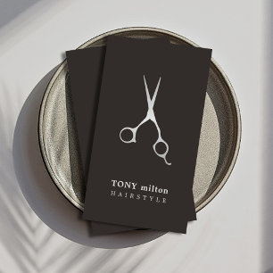 黒エレガント銀フェイク鋏ヘアスタイリスト 名刺