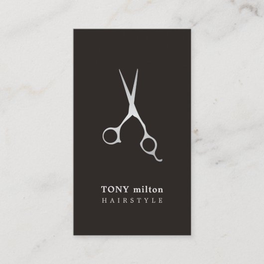 黒エレガント銀フェイク鋏ヘアスタイリスト 名刺 (正面)