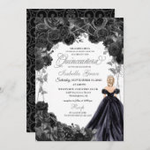 黒エレガント銀フローラキンセアニェラ・インヴィータ 招待状 (正面/裏面)