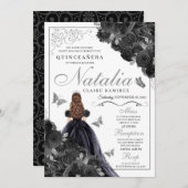黒エレガント銀フローラキンセアニェラ・インヴィータ 招待状 (正面/裏面)