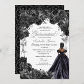 黒エレガント銀フローラキンセアニェラ・インヴィータ 招待状 (正面/裏面)