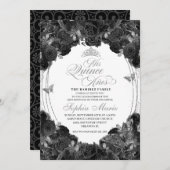 黒エレガント銀フローラキンセアニェラ 招待状 (正面/裏面)