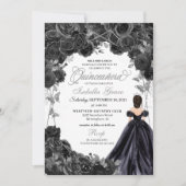 黒エレガント銀フローラキンセアニェラ 招待状 (正面)