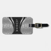 黒エレガント銀フローラダマスク模様 ラゲッジタグ (正面横)