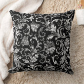 黒エレガント銀フローラダマスク クッション (ブランケット)