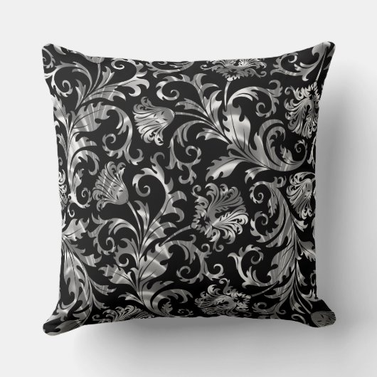 黒エレガント銀フローラダマスク クッション (裏面)