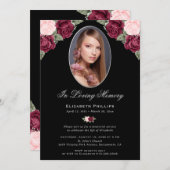 黒エレガント銀フローラ写真追悼会 招待状 (正面/裏面)