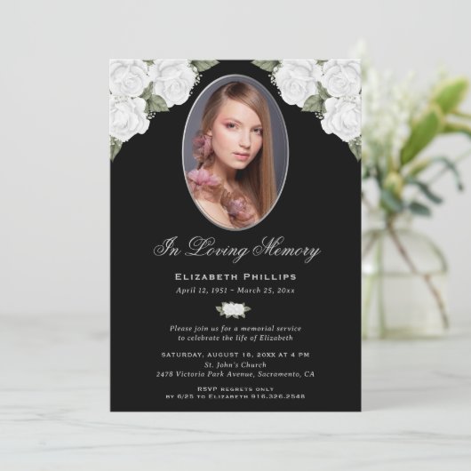 黒エレガント銀フローラ写真追悼会 招待状 (スタンド正面)