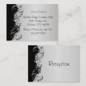 黒エレガント銀フローラ結婚式 エンクロージャーカード (正面/裏面)