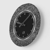 黒エレガント銀ペイズリー円枠 ラージ壁時計 (傾斜)
