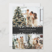 黒エレガント銀ホリーフォトハッピーホリデー シーズンカード (正面)