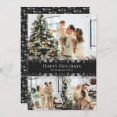 黒エレガント銀ホリーフォトハッピーホリデー シーズンカード (正面/裏面)
