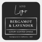 黒エレガント銀ロゴキャンドル製品ラベル スクエアシール (正面)