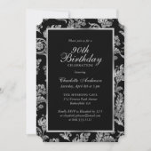 黒エレガント銀ヴィンテージ90誕生日 招待状 (正面)