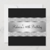 黒エレガント銀宝石40歳の誕生日 招待状 (正面)