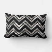 黒エレガント銀幾何形状シェブロン模様 ランバークッション (正面)