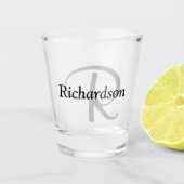 黒エレガント銀灰色モノグラム名 ショットグラス (正面)