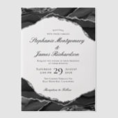 黒エレガント銀箔アゲ結婚ート ベラム紙招待状 (正面)