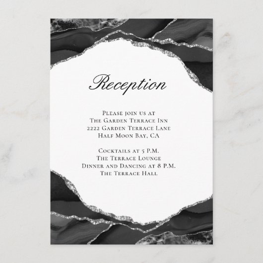 黒エレガント銀箔瑪瑙ウェディングレセプション エンクロージャーカード (正面)