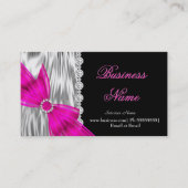 黒エレガント銀絹ホットピンクボウ 名刺 (正面)
