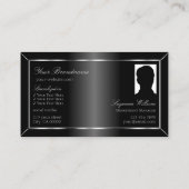 黒エレガント銀色のデコール(ロゴと写真) 名刺 (裏面)