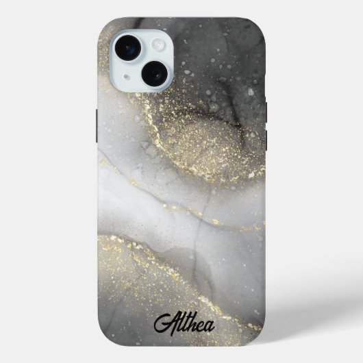 黒エレガント銀金ゴールドマーブル Case-Mate iPhoneケース (裏面)