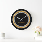 黒エレガント銀金箔パーソナライズされた ラージ壁時計 (ホーム)